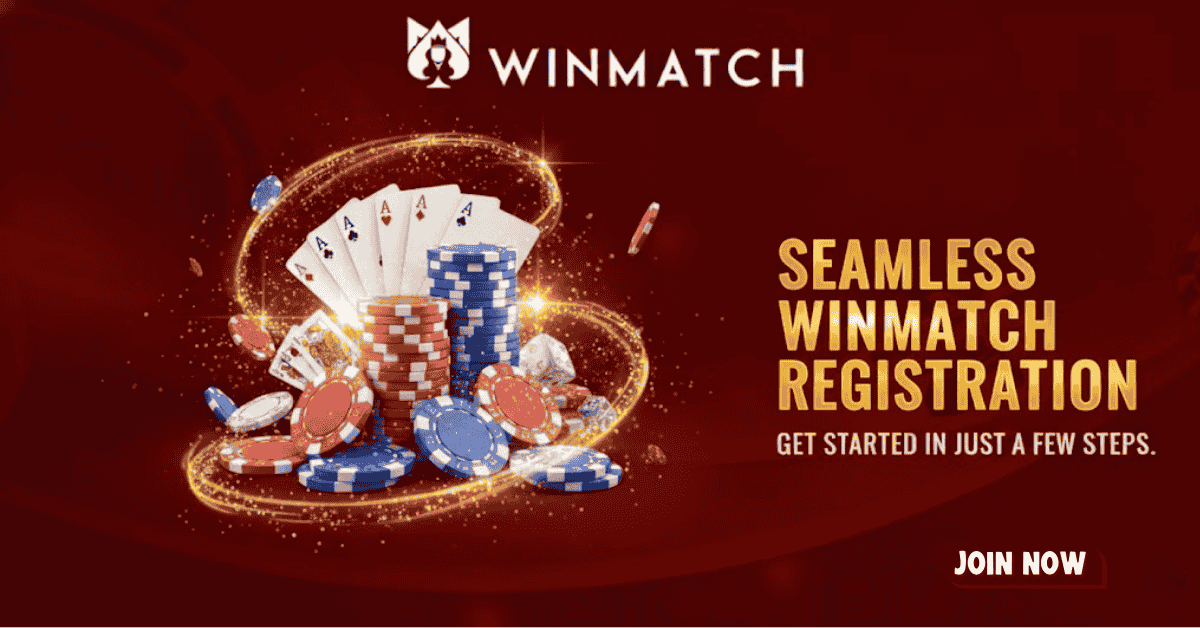 Winmatch login guide banner featuring a woman in a red dress holding a smartphone showing the app interface with the message “Access your account easily and securely” and a “Join Now” button.