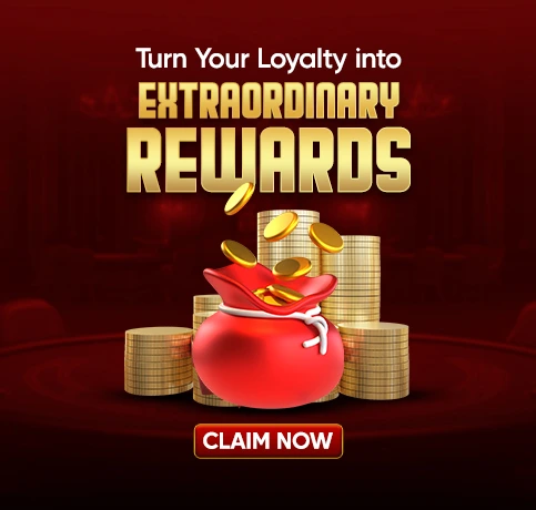Red money bag with gold coins stacked around promoting loyalty rewards program