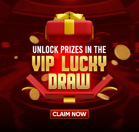 Red gift box with gold ribbon and falling coins for VIP lucky draw prizes