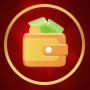 Yellow wallet icon with rupee symbol in red and gold circular border