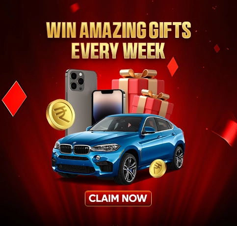 Win amazing gifts every week including blue BMW SUV, iPhone, smartphone, gift boxes and golden rupee coins with claim now button